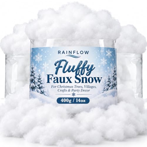 RAINFLOW 14 OZ Fake Snow Cotton Fluff for Christmas & Winter Decor