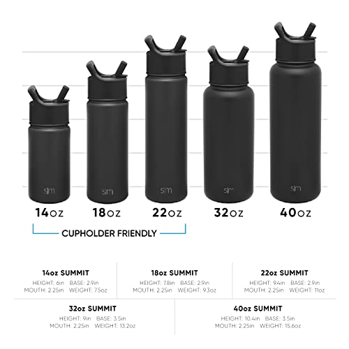 Insulated Stainless Steel Water Bottle with Straw Lid - 22oz, Black