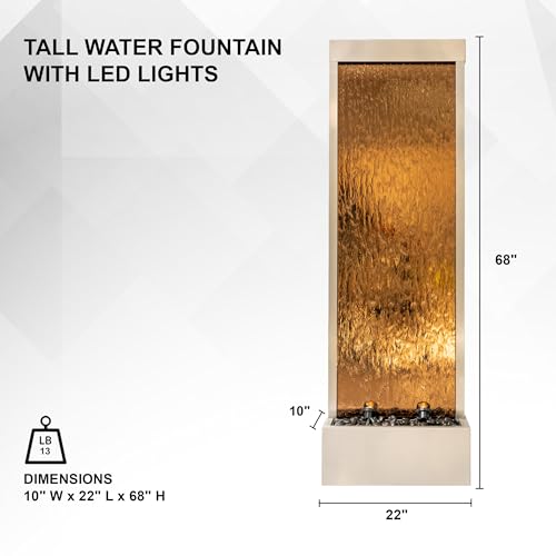 68-Inch Tall Freestanding Waterfall Fountain with LED Lights, Indoor/Outdoor