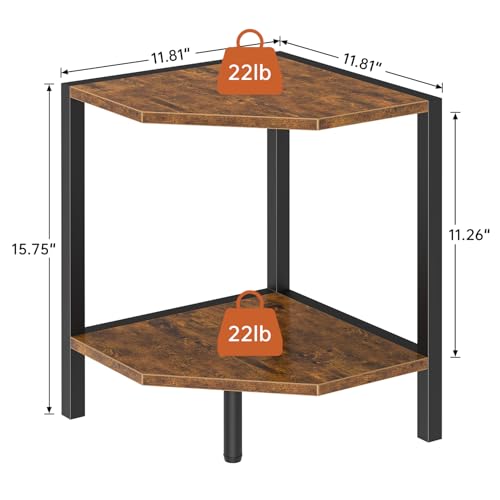 2-Tier Industrial Corner Shelf, Rustic Wood & Metal Standing Organizer