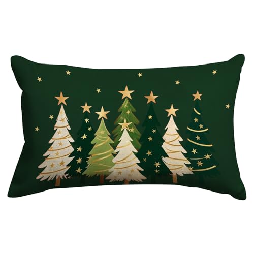 JOOCAR 16x24 Inch Watercolor Christmas Tree Pillow Cover Green Linen Holiday Decor Pack of 1