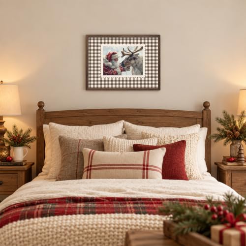 Vintage Santa Claus and Reindeer Wall Art Framed 12x16 Brown