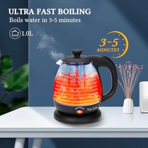 1L Electric Glass Kettle with Tea Infuser and Keep Warm Function