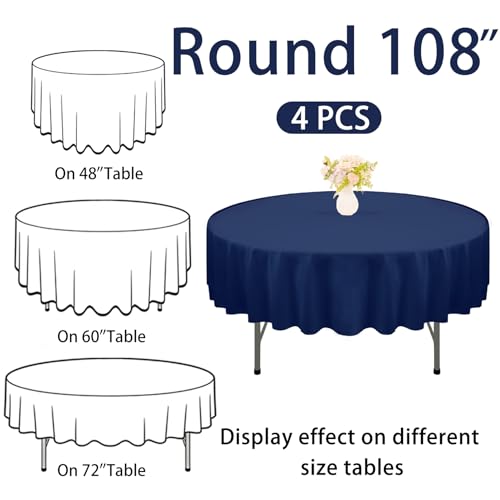 JALANCY 4 Pack Navy Blue 108 Inch Round Polyester Table Covers — Heavy Duty & Spill Resistant