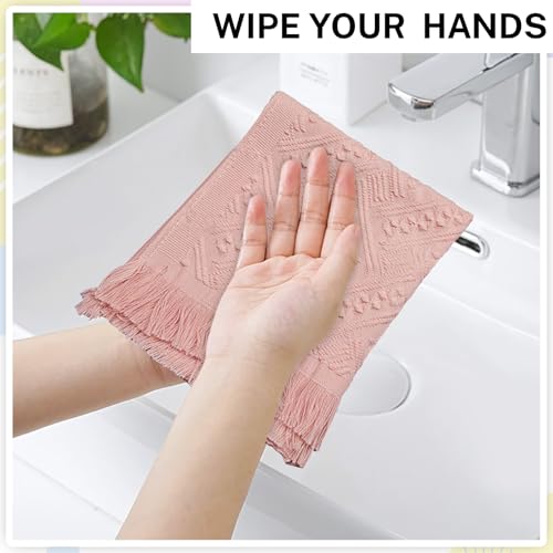 4-Pack Boho Cotton Hand Towels - Decorative Jacquard Fringe Bath Towel Set