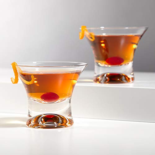 Viski Classic Heavy Base Stemless Manhattan Glasses Set of 2 - 7 oz Cocktail Glasses