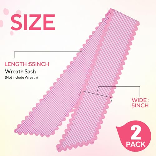 2-Pack Pink and White Plaid Wreath Sash with Scalloped Edge - 5 x 55 Inches