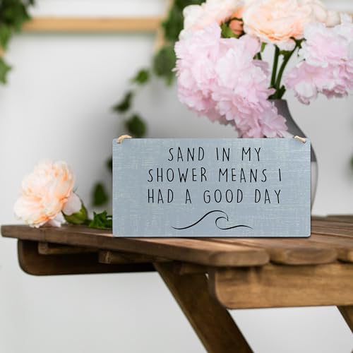 Sand in My Shower Wood Wall Sign, Coastal Beachy Room Decor, 12x6 Inch
