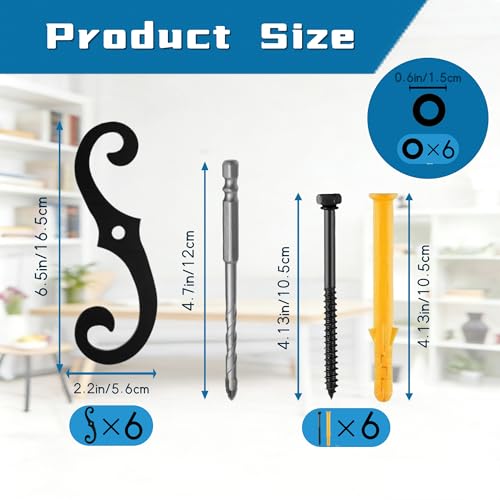 6-Pack S-Style Shutter Dogs, 6.3-inch Metal Exterior Shutter Fasteners