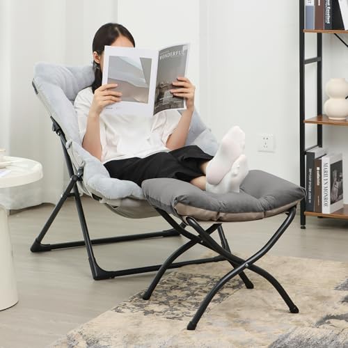 15-Inch Folding Ottoman Footrest Stool, Collapsible Padded Foot Stool