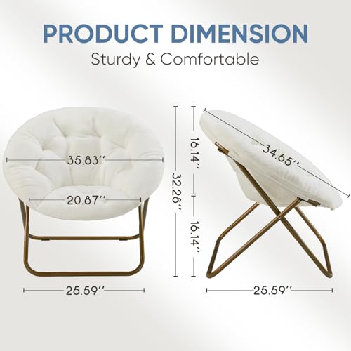 Oversized Faux Fur Saucer Chair - Foldable Accent Seat for Bedroom & Dorm