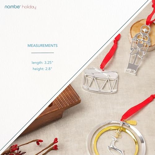 Nambé Mini Holiday Ornaments Set - Silver Rocking Horse, Nutcracker & Drum