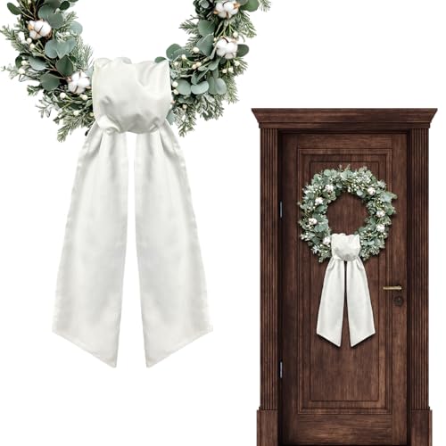 Vickasi 1pc Christmas Wreath Sash for Front Door - White Burlap Ribbon Xmas Decor