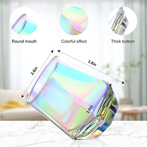 2PCS Iridescent Diamond Stemless Wine Glasses Set of 2 - Hand-Blown, Colorful Barware