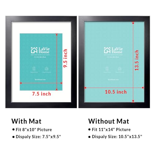 11x14 Black Picture Frame with Mat for 8x10 Photos - Wall Mount Display