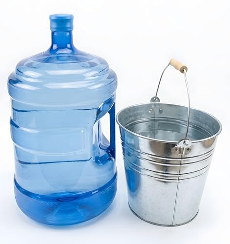 Galvanized Metal Buckets 3-Pack - Rustic Ice Buckets with Wooden Handles, 8.4 Quart