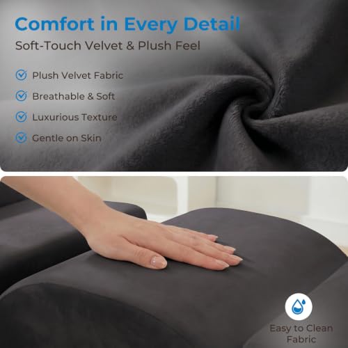 Velvet Yoga Chaise Lounge Chair with Headrest and Footrest, Dark Grey