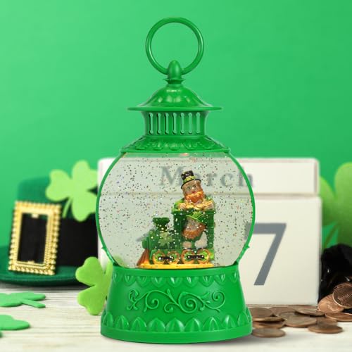 St. Patrick's Day Light-Up Snow Globe with 6H Timer, USB or Battery Powered