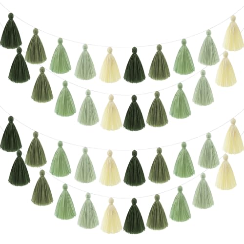 4-Piece Sage Green Cotton Tassel Garland Boho Wall Decor Banners