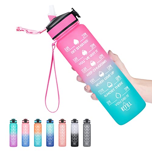 Motivational Water Bottle with Straw and Time Marker 32oz