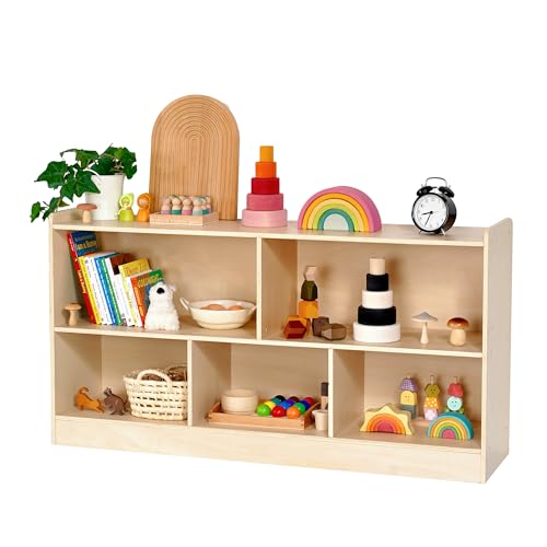 5-Section Kids Montessori Bookshelf and Toy Storage Organizer
