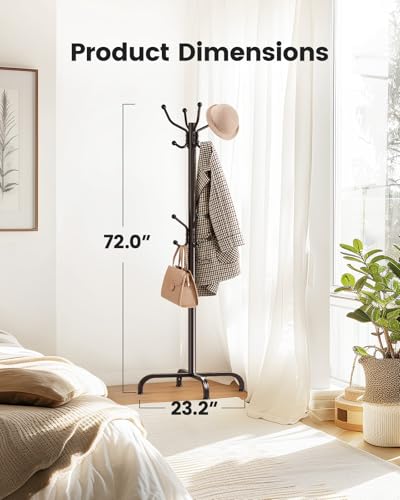 Freestanding Metal Coat Rack with 14 Hooks - Adjustable Entryway Coat Tree