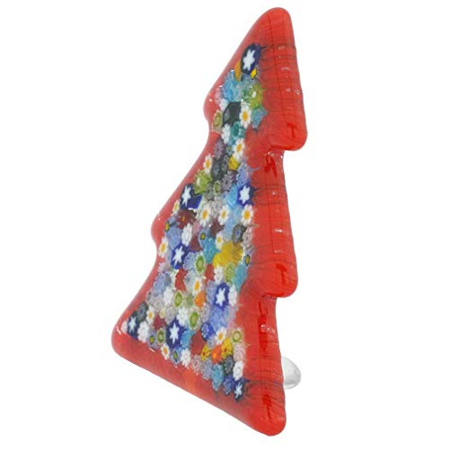 Murano Glass Millefiori Christmas Tree Sculpture - Handmade Venice Red 3in