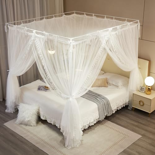4-Corner Princess Bed Canopy Queen Size - Double Layer Netting Curtain