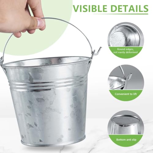 Galvanized Metal Buckets with Handles, 8-Pack - Rustic Mini Pails for Plants