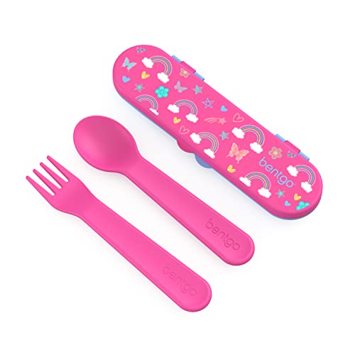 Kids Reusable Plastic Utensil Set with Fork, Spoon & Travel Case - BPA-Free