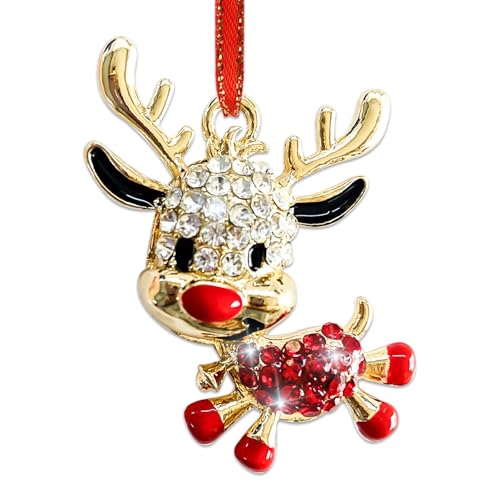 Metal Elk Christmas Ornament with Rhinestones – Hanging Elk Keepsake for Tree