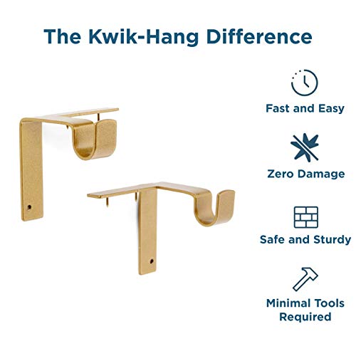 Kwik-Hang No-Drill Curtain Rod Brackets - Heavy Duty Gold Support, 1 Inch