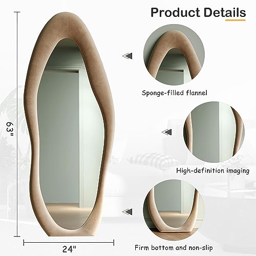 63" x 24" Irregular Wavy Full Length Mirror, Flannel-Wrapped Floor Mirror