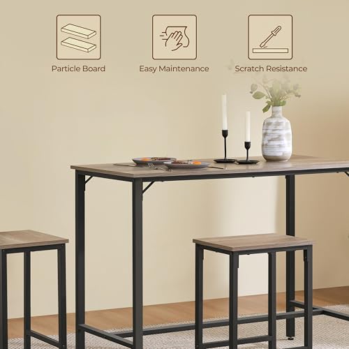 Yaheetech 47.5-Inch Gray Counter Height Bar Table & 2 Chairs Set with Adjustable Feet