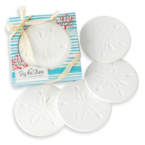 Kate Aspen White Sand Dollar Drink Coasters Set of 4 - Coastal Nautical Decor Gift
