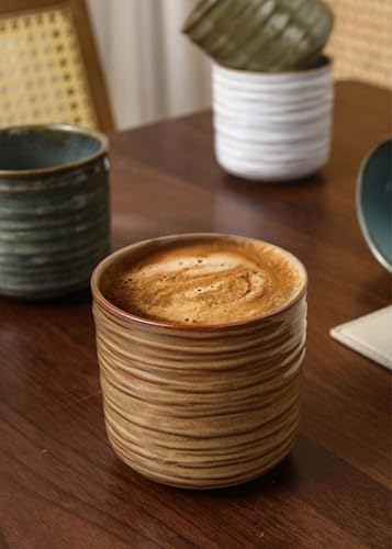 FIBOS Green Japanese Retro Ceramic Teacups – Coffee & Water Cups for Home & Restaurant