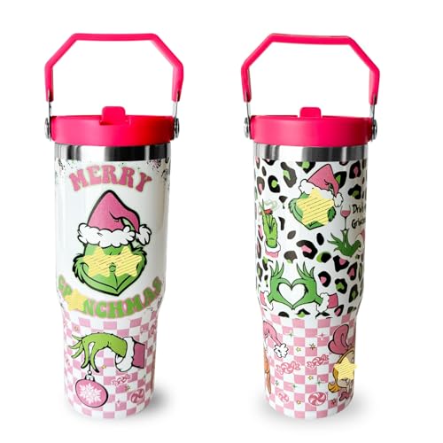 BAISHIDA 30 oz Christmas Stainless Steel Tumbler with Handle & 2 Straws - Leak Proof, Double Insulated Gift