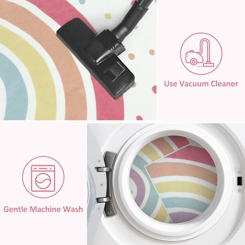 Washable Rainbow Area Rug for Kids Bedroom, 5x7 Soft Non-Slip Nursery Carpet