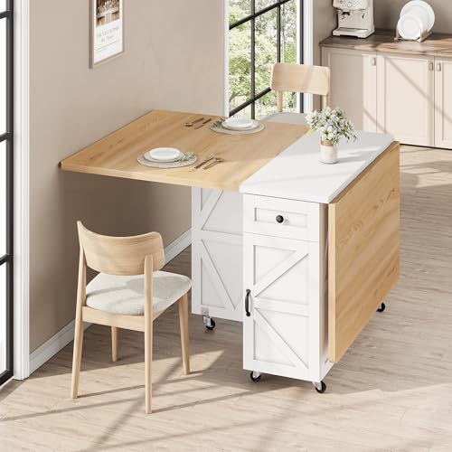 Folding Dining Table for Small Spaces with Storage, Drawer and Wheels