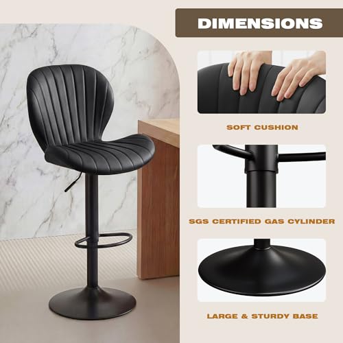 Adjustable Swivel Bar Stools, Faux Leather Counter Height Chairs, Set of 2