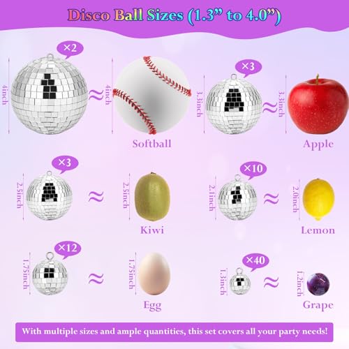 70 Pcs Disco Balls Set - 5 Sizes Hanging Mirror Ornaments for Parties, Weddings, Christmas & Holiday Decor