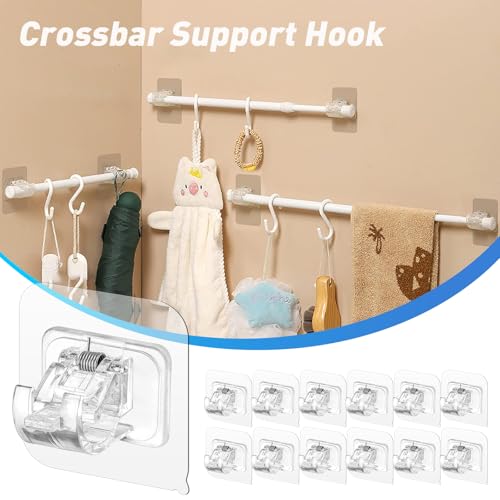 12 Pack Self-Adhesive Curtain Rod Holders, No-Drill Adjustable Hooks