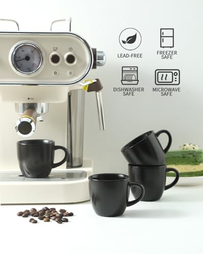 HASENSE 3 OZ Black Ceramic Espresso Cups Set of 4, Stackable Demitasse Coffee Mugs