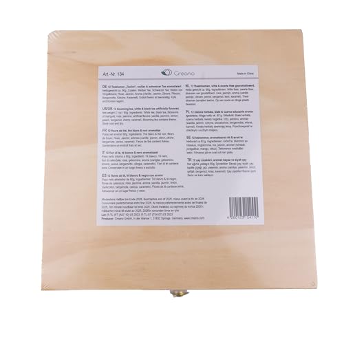 Creano Blooming Tea Tealini Cup Size Gift Set – 12 Tea Flowers in Wooden Box (8 Varieties) Black & White Tea