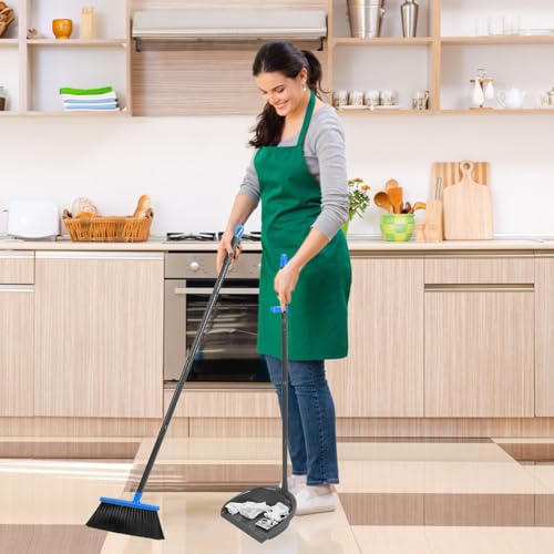 Long Handle Broom and Dustpan Set, Upright Standing Floor Sweeper for Home