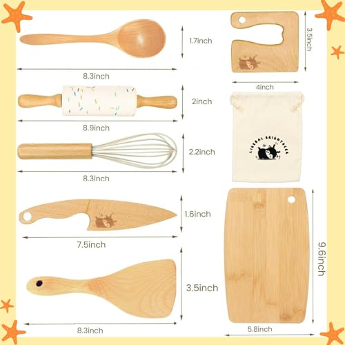 Wooden Kids Safe Kitchen Knife and 8-Piece Toddler Baking Set