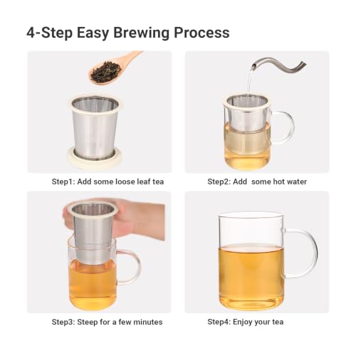 Emoi 15 oz Glass Tea Cup with Infuser & Lid, Loose Leaf Tea Brewer