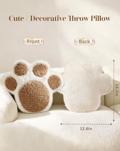 Paw Shaped Throw Pillow, Soft Plush Animal Cushion for Couch and Sofa