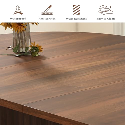 Extendable Dining Table - Round to Oval 41-78" Fluted Pedestal Base, Walnut