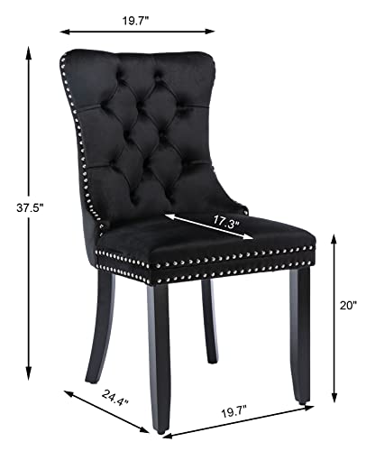 Set of 4 Upholstered Velvet Dining Chairs with Nailhead Trim and Wood Legs
